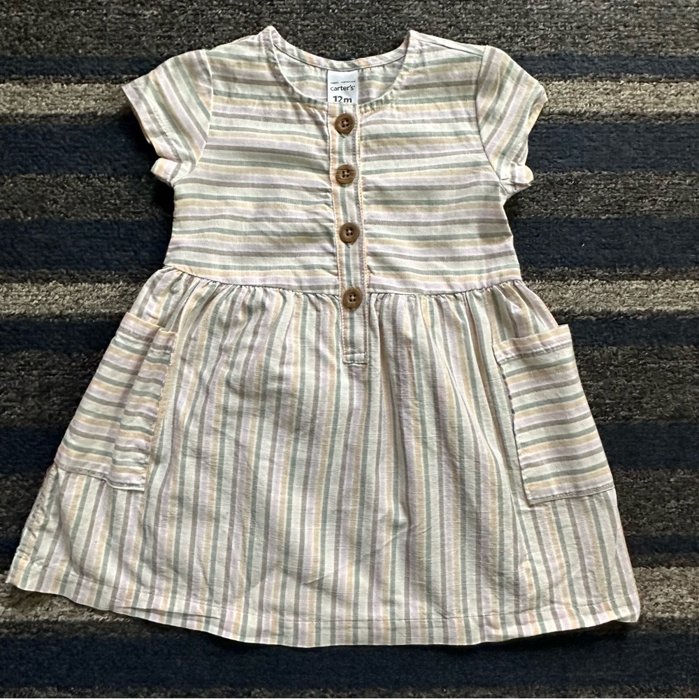 Carter’s Baby Girl 12M Pastel Striped Dress & Bloomer Set
